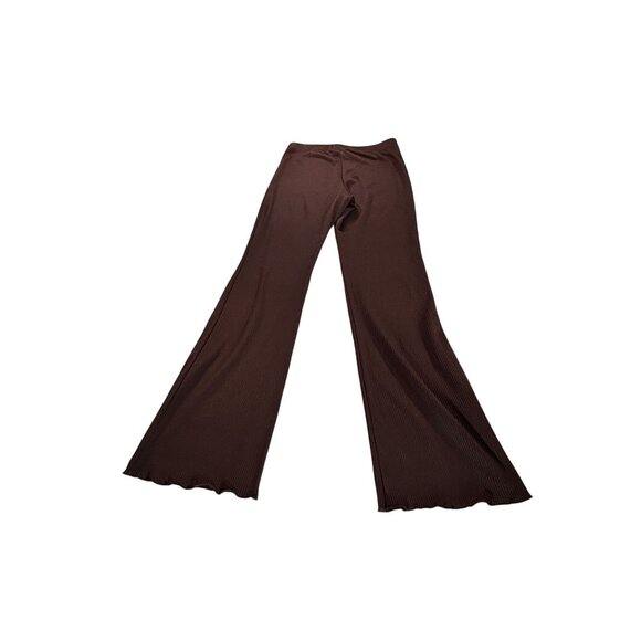 H&M Womens Ribbed Flare Pants Brown M Polyester & Elastane - Picture 2 of 11